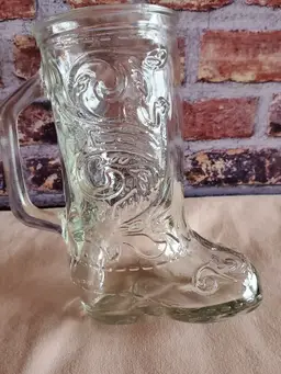 Vintage Libbey Cowboy Boot Glass Mug 7” Clear Western Barware Decor