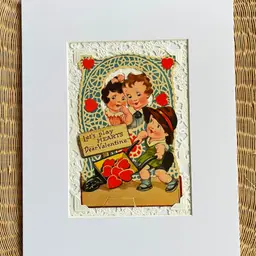 #1VD - 1934 Vintage Valentines Day Card In A Custom Non-Damaging, Removable Decorative Matting - Made By Me