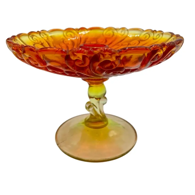 Vintage Kanawha Glass Taper Candle Holder, #902, Amberina w/Pedestal, GLOWS