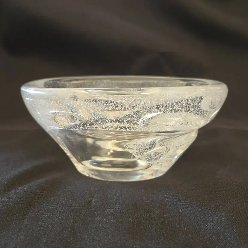 Art Glass Bowl Handblown Signed Reijmyre Dated 69 Sweden Heavy Glass Vintage 5⅞" Diameter