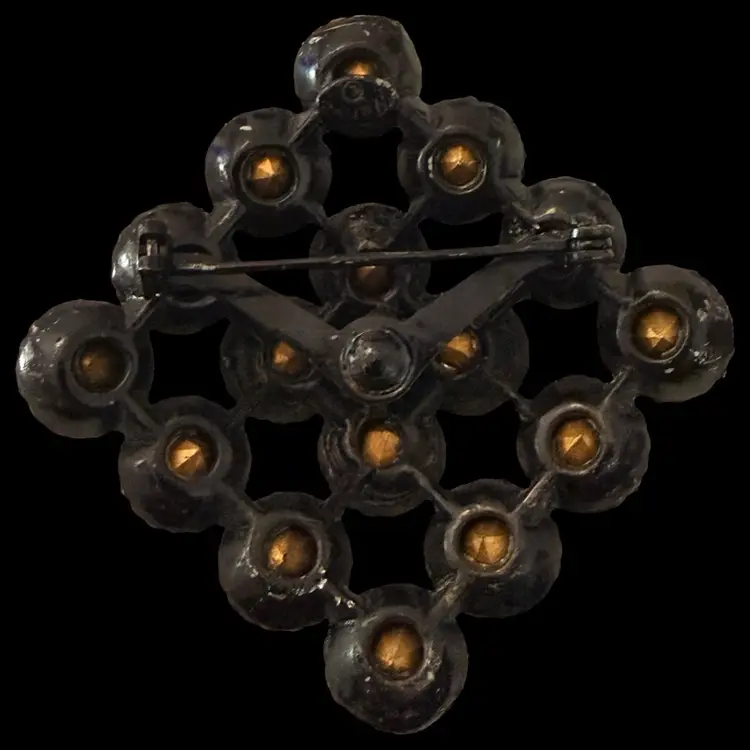 Weiss Black Rhinestone Brooch 2.25”