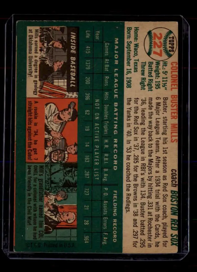 1954 Topps #227 Buster Mills - (pk-tl1) - Boston Red Sox