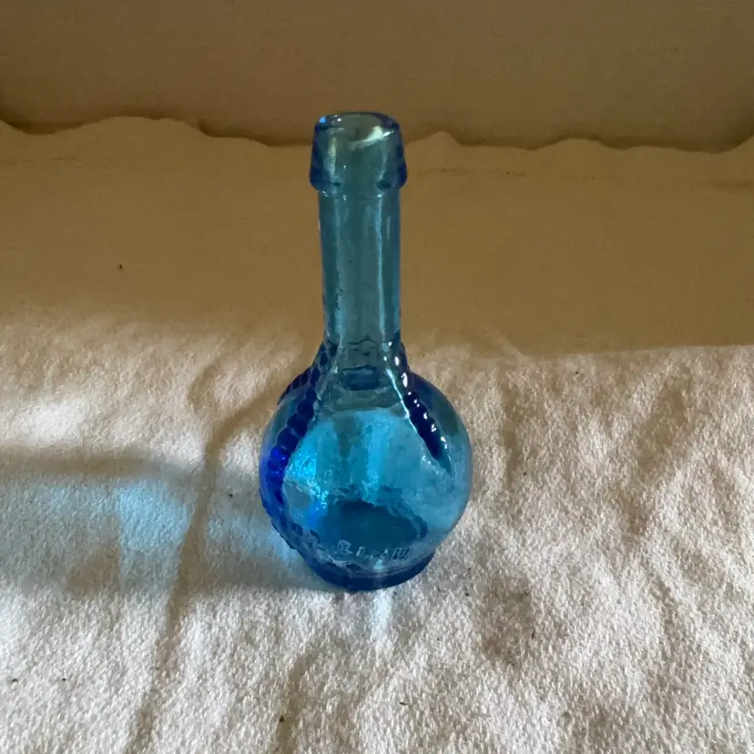 Miniature Blue Glass Ball And Claw Bitters Bottle