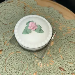 Vintage Porcelain (Bisque) Trinket Box With Pink Rose And Leaves