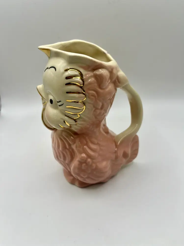 Shawnee Pottery MCM Owl Chick Creamer Pitcher Planter Pink Gold Trim 6"