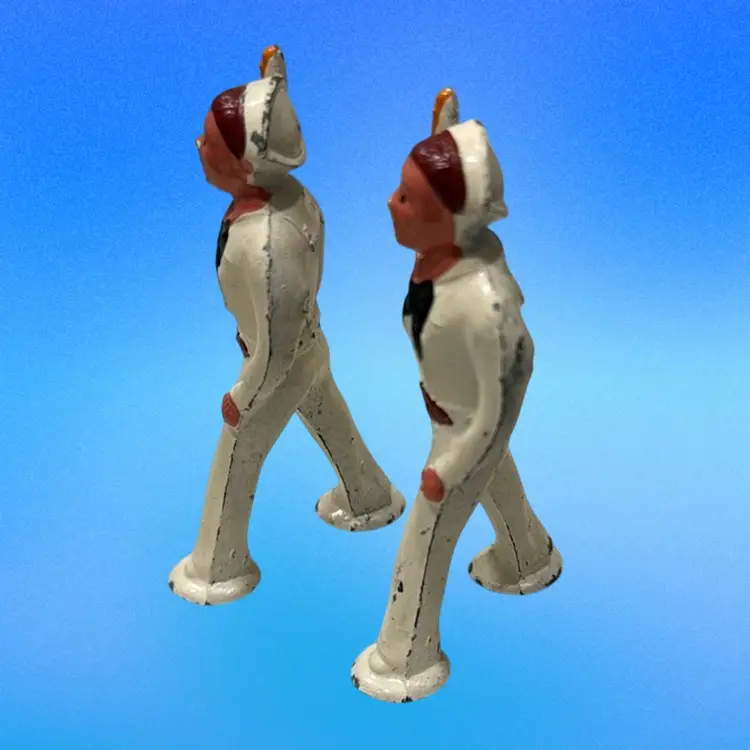 #01 Vintage Lot (2) Lead WWII Navy Sailor Military Figure Toy Soldiers, Barclay 3”