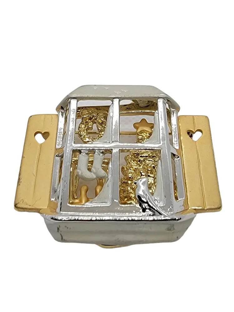 St. Nicolas Square New Silver-Tone Gold-Tone Christmas Window Scene Brooch