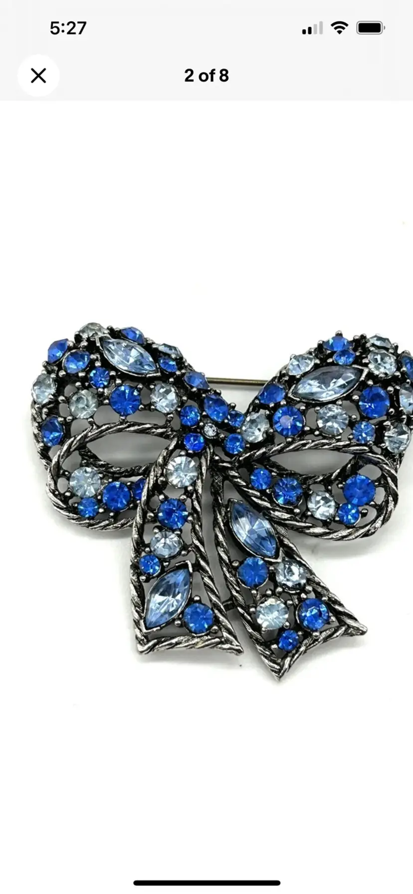 Vintage Weiss Blue Bow Brooch Silvertone Signed Marquise Rounds
