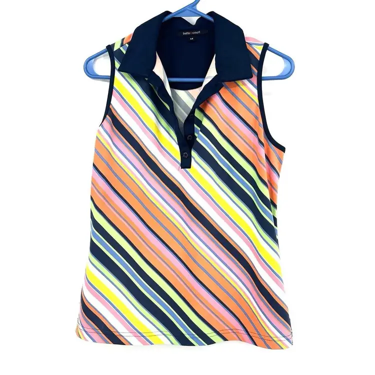 Bette & Court Size Medium Blouse Multicolor Stripe Sleeveless Polo Tank Preppy