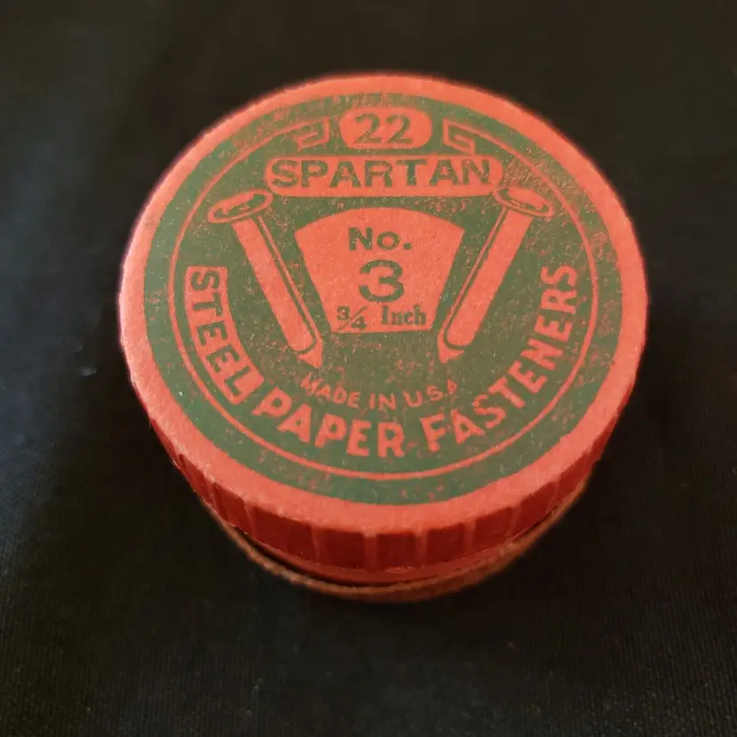 Round Paper Box Spartan Steel Paper Fasteners No. 3 new - 3/4" in box Vintage