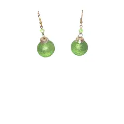 Christmas Ornament Earrings Green Sparkly Ball Green Bead