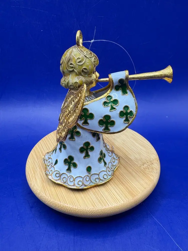Enamel Cloisonné Angel With Trumpet Bell Ornament