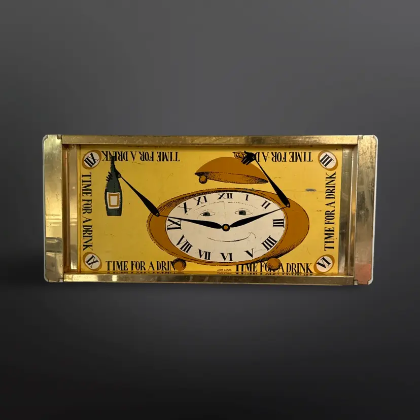 Vintage MCM Lois Long Metal Tray Barware Time For A Drink Gold Whimsical Illustration