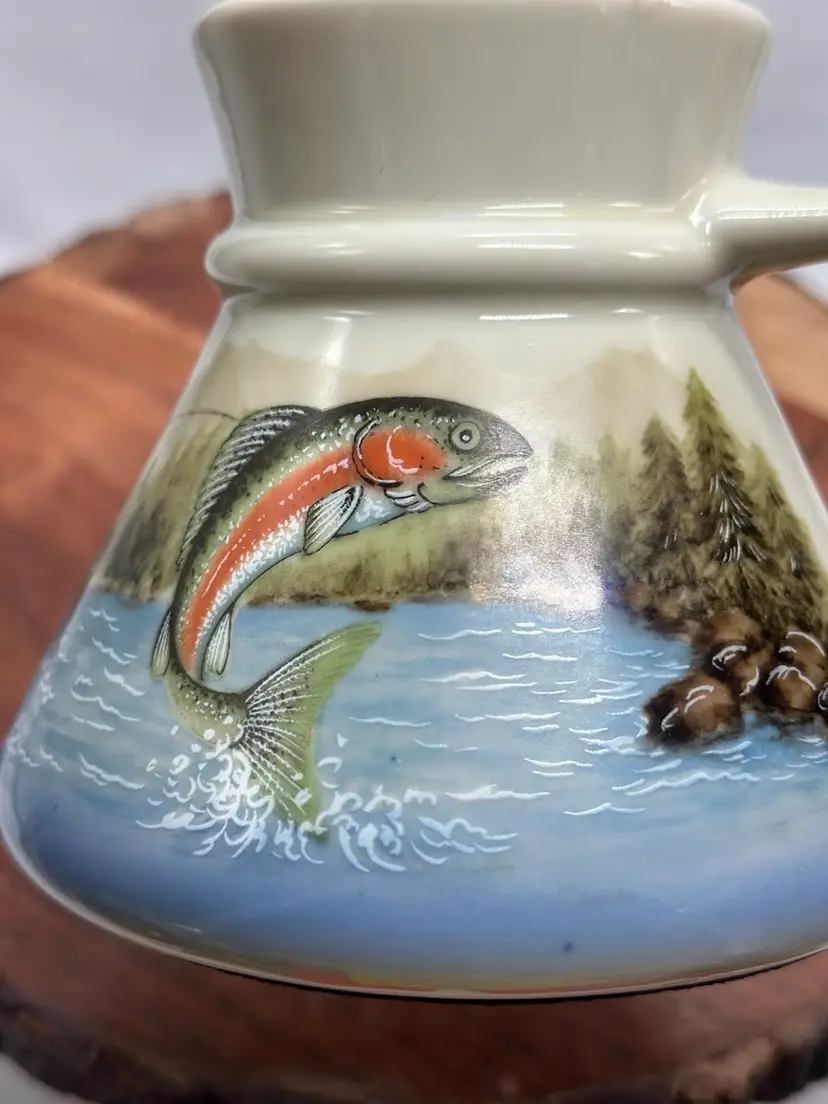 Vintage Otagiri Japan Non Slip Base Coffee Cocoa Mug Travel Mug Cup Fish Trout