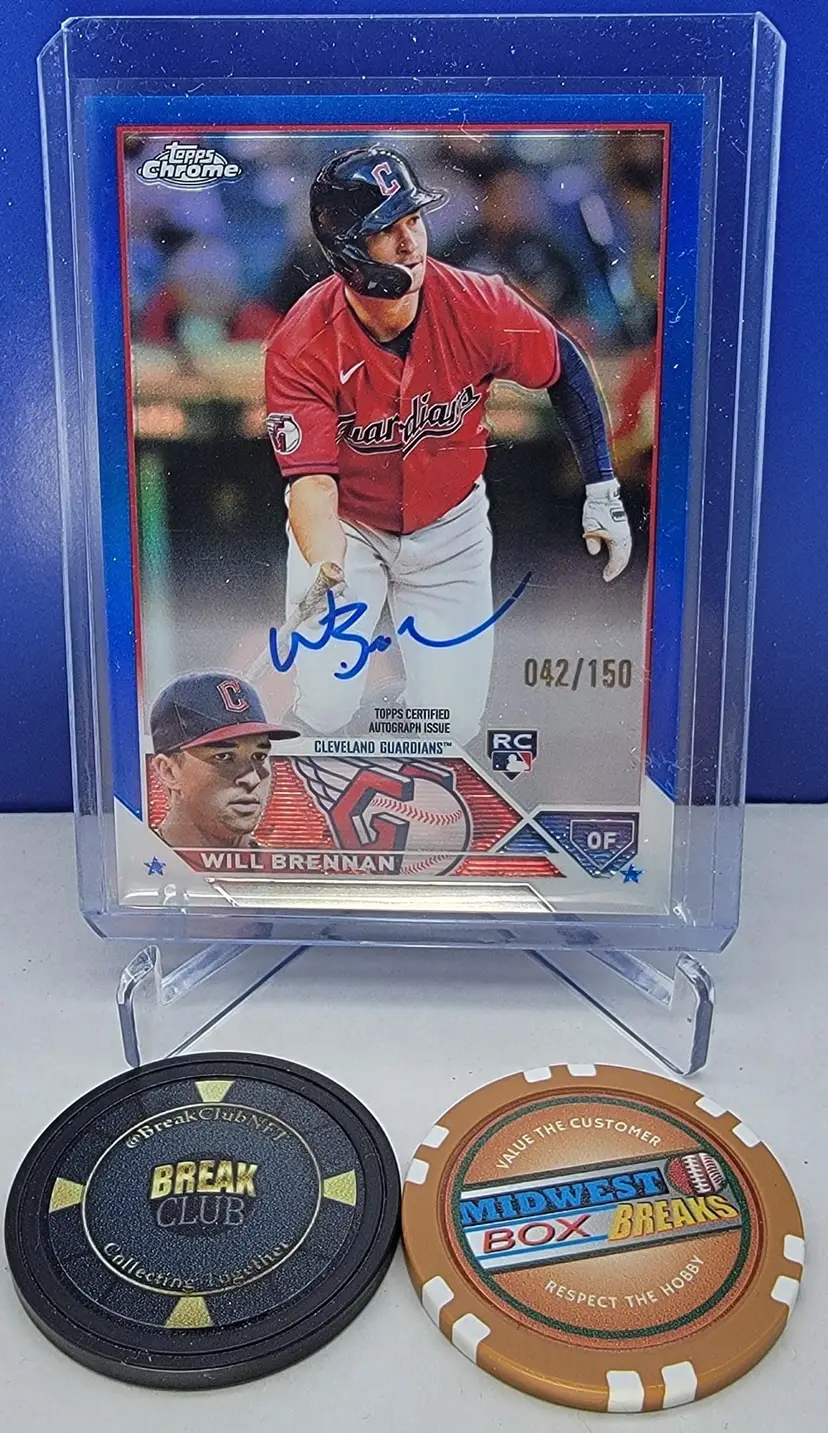 Will Brennan 2023 Topps Chrome Blue Rookie Auto /150 RA-WBR RC Cleveland Guardians