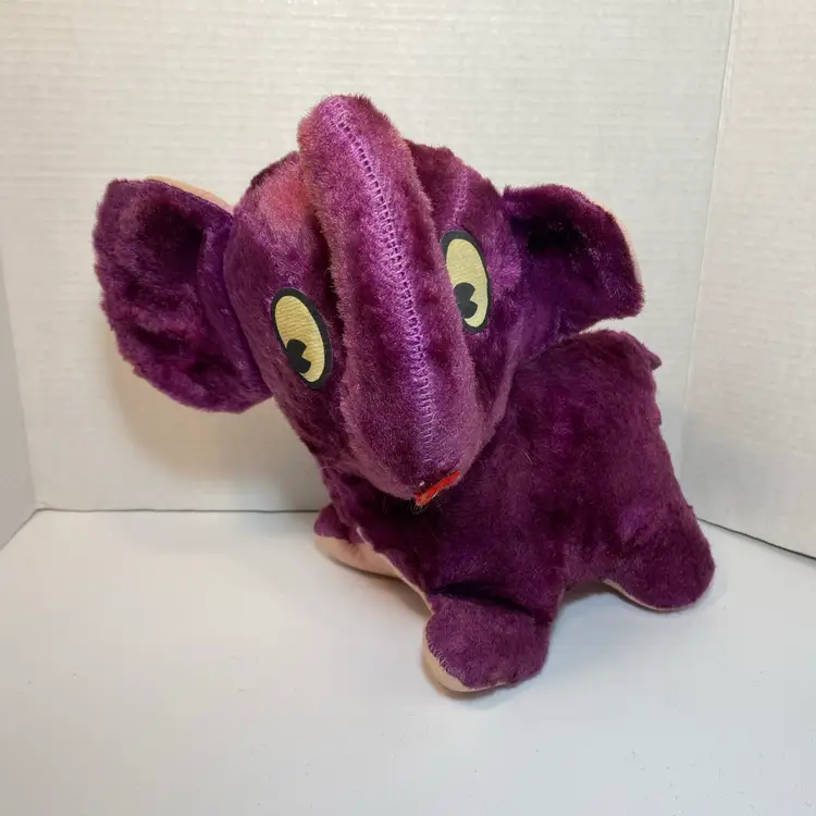 Vtg 12” Plush Carnival Prize Elephant Stuffed Animal Purple