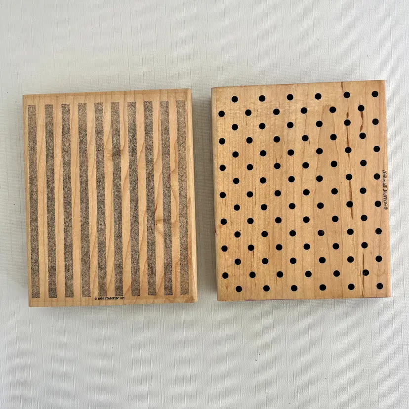 Stampin Up Wood Mounted  Background Set 2 Rubber Stamp 5x6 Dots Stripes Vintage