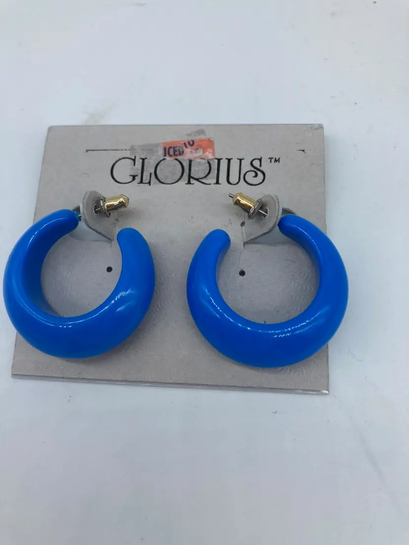 Blue plastic hoop pierced earrings