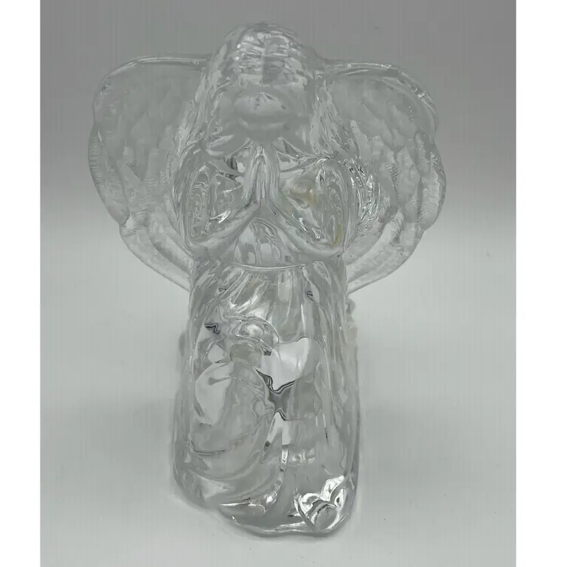 #04 Vintage Lead Crystal Kneeling Praying Angel Votive Tealight Candle Holder