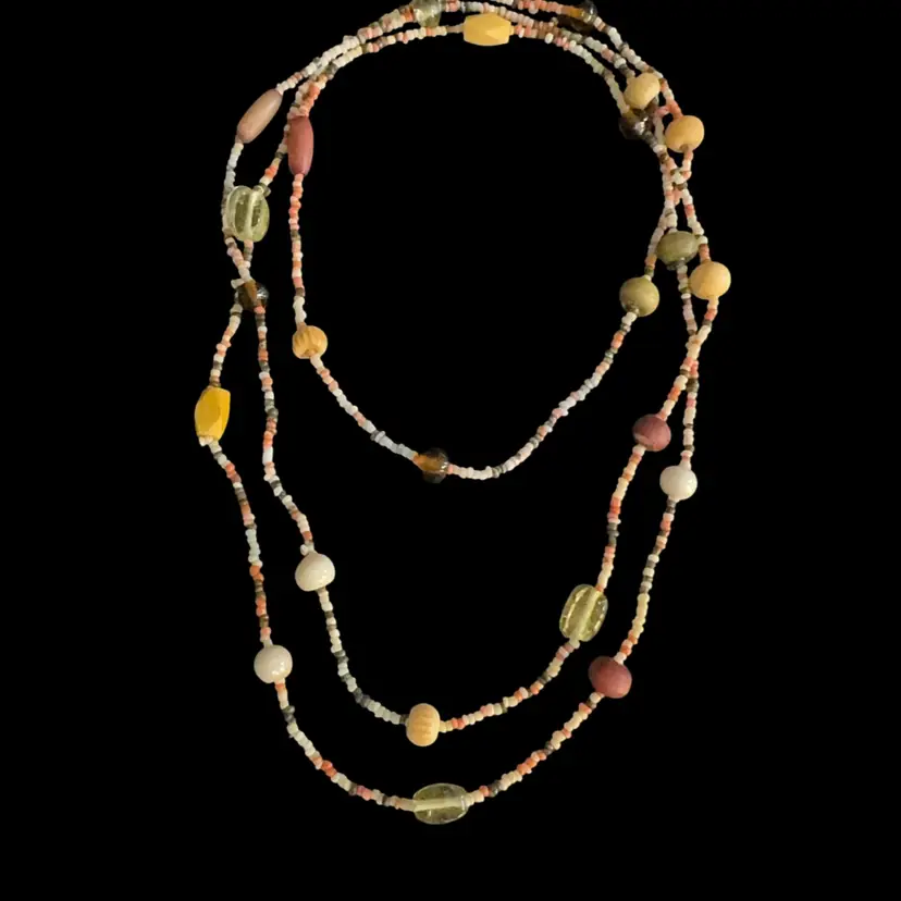 26” Seed Bead Station Necklace With Large Beads At Intervals (plastic, Wood, Stone)