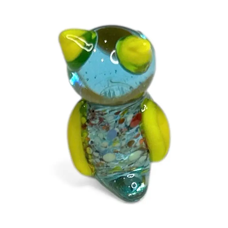 Mini Handblown Multicolor Owl Art Glass Figurine And Christmas Stocking