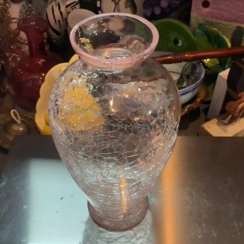 Toyo Pink Crackle Glass Vase
