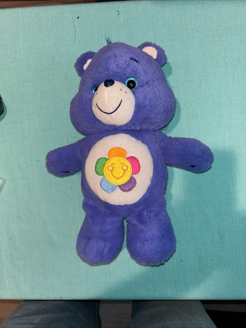 2017 14” Care Bear Harmont Bear Purple Flower Rainbow Plush Stuffed Toy Animal