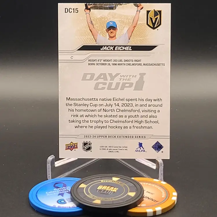 Jack Eichel 2023-24 Upper Deck Extended Seriers Day With The Cup Insert SSP Case Hit Card #DC-15 - Vegas Golden Knights Hockey Card