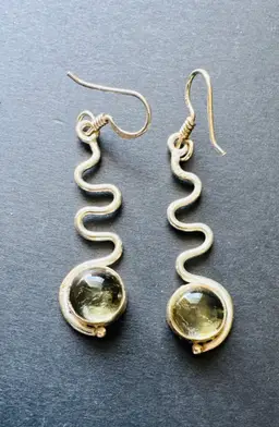 Dangle Swirl Earrings - Artisan Hand Made
Sterling Silver With Yellow Gemstones