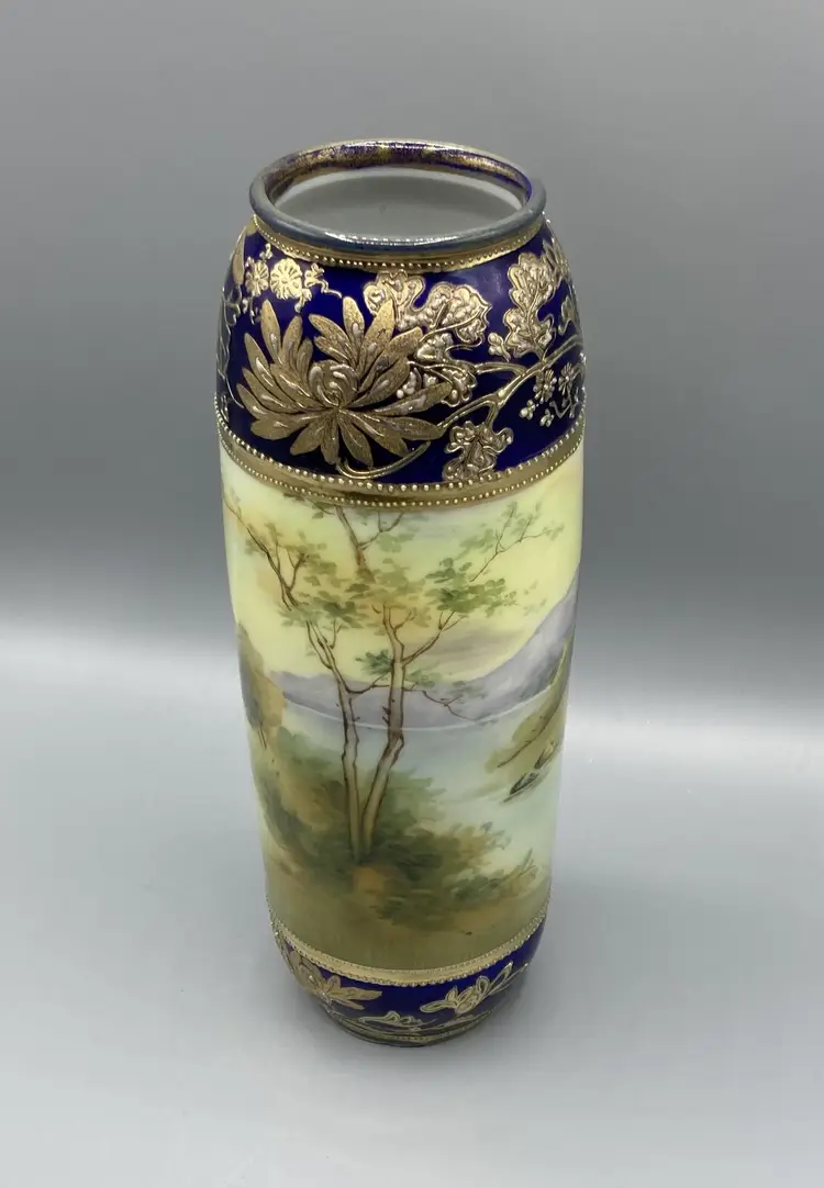 Antique Nippon Hand Painted Cobalt Blue Gold Moriage Vase Morimura Brothers - Pre 1911