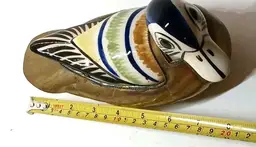 VTG Tonala And Brass Mexican Pottery Armored Folk Art Bird Duck Hand Painted