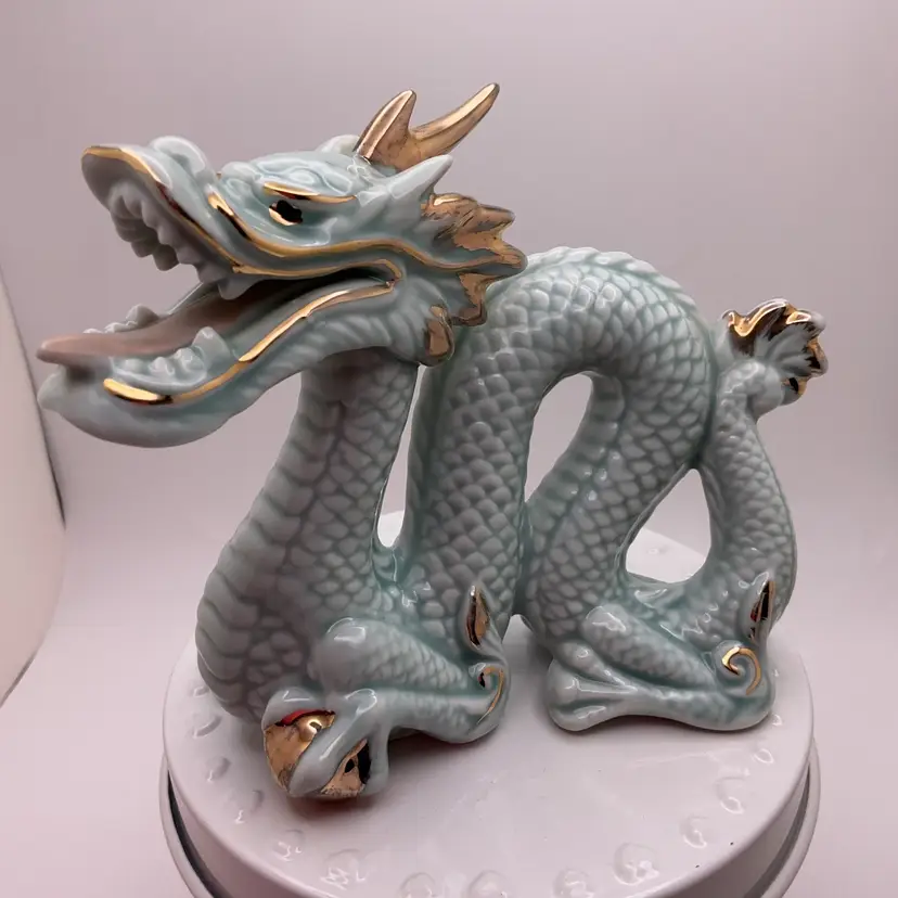 POW1 VTG Signed Yoshimi K Porcelain Dragon Figurine 5" x 3.75" Japan