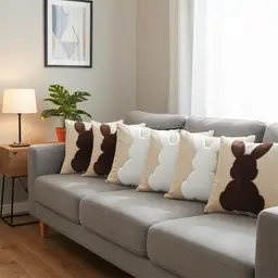 SOGA 4PC Bunny Pillowcase Set White & Bunny Silhouette Decorative Pillow Covers 45cm