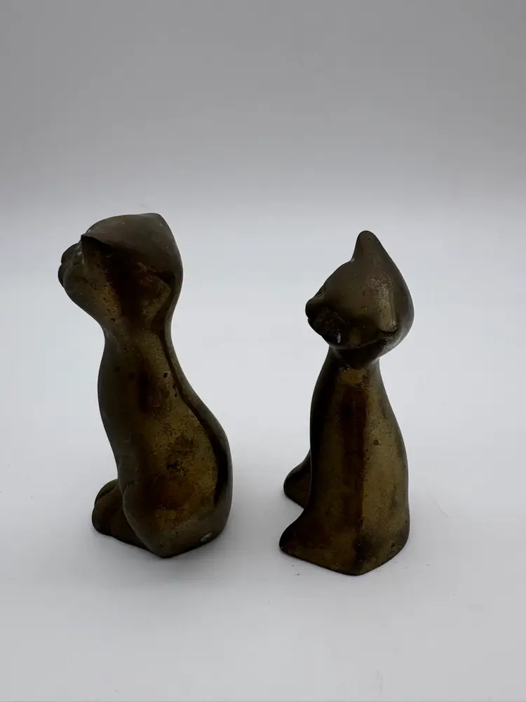 Vintage  Siamese Cats  - Mid Century  Brass Figurines, Boho, Kitsch