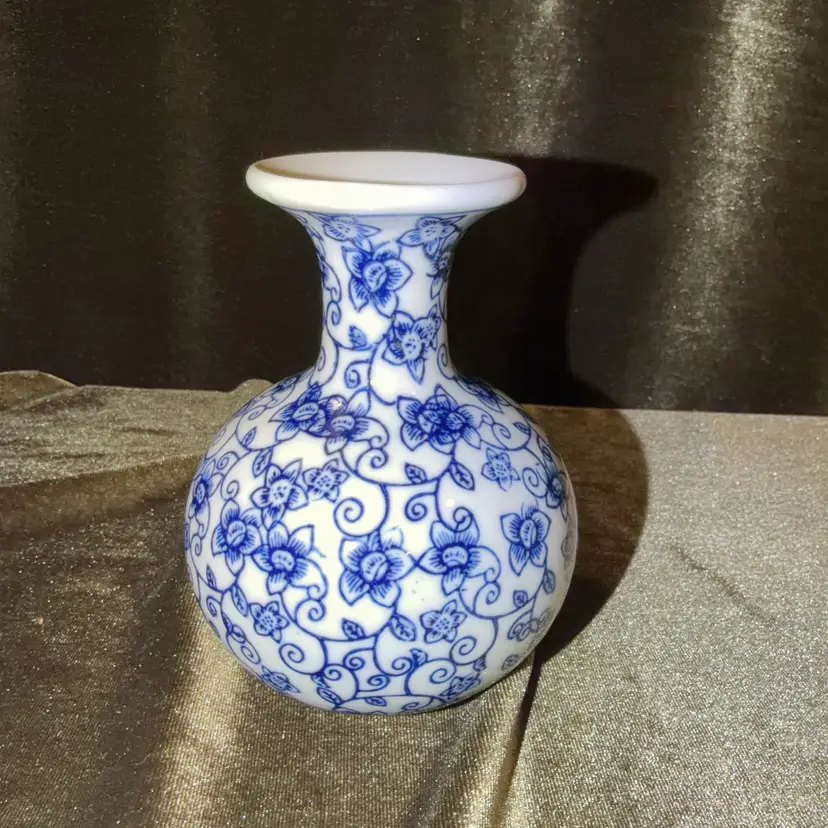 Blue and White Floral Porcelain Bud Vase