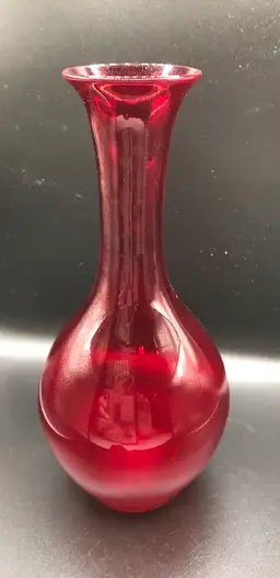 9" red Handblown glass vase