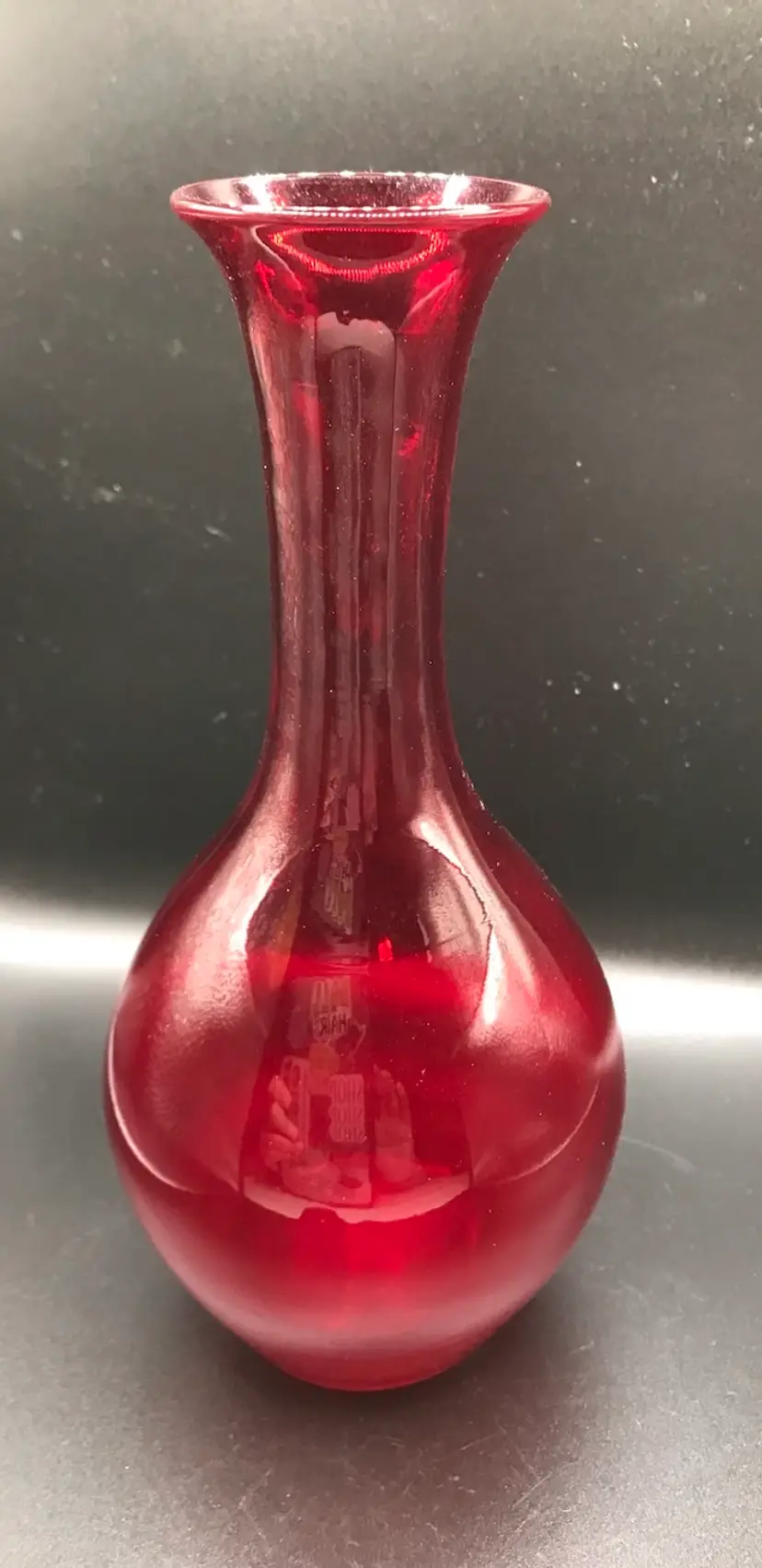 9" red Handblown glass vase
