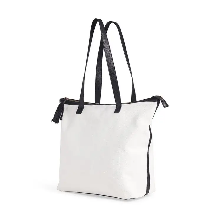 Walter Baker Day Tripper White Black Canvas Vegan Leather Tote Bag New with Tags 0275S