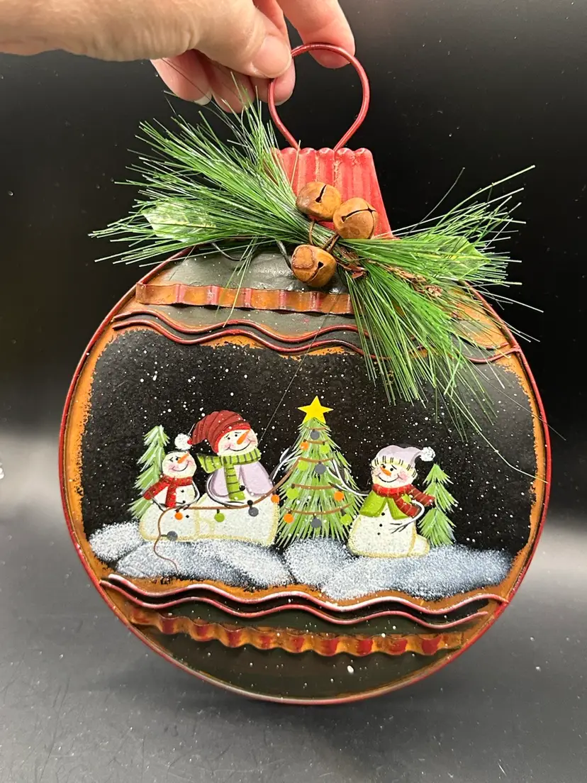 Hand Painted Snowman Tin Sign