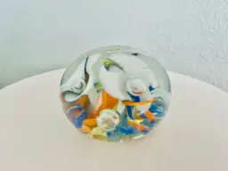 Vintage Floral Glass Paperweight BPK
