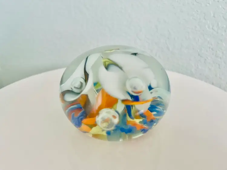 Vintage Floral Glass Paperweight BPK