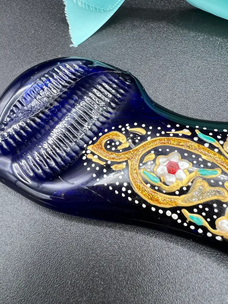 Stunning Cobalt Blue Glass Fish Hand Blown With Flower Appliqués Sun Catcher? 10”