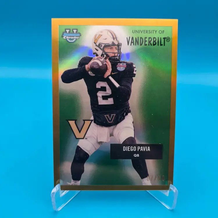 Diego Pavia 2025 Bowman U Chrome Football '55 Retro Gold 7/50 Vanderbilt Commodores