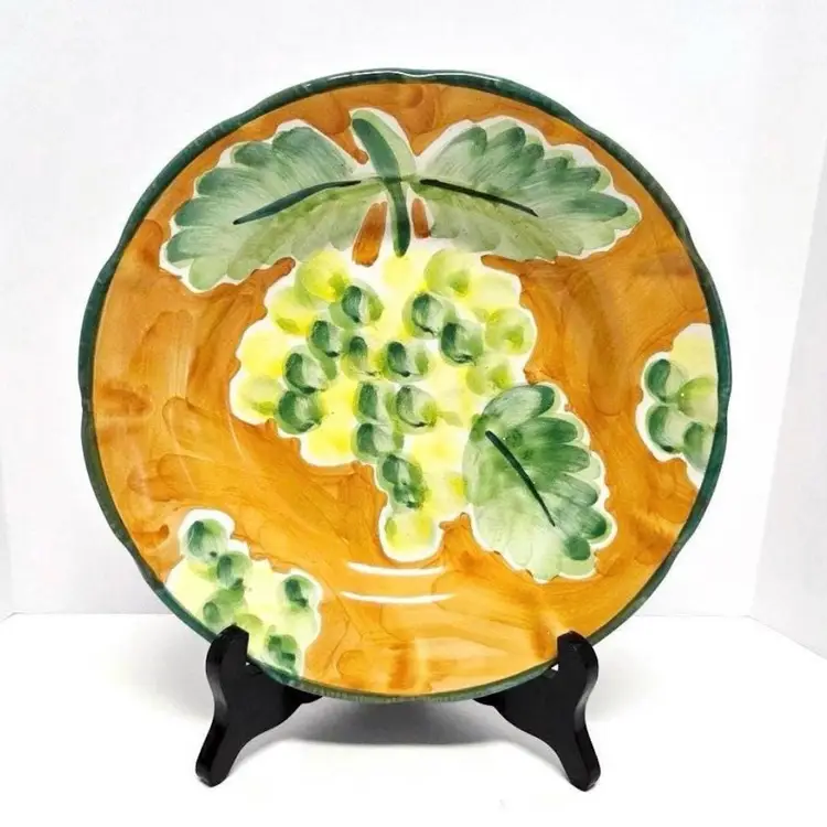 Vintage Italian Williams Sonoma “Country Fair” Pasta Bowl/Grape Pattern/Orange/Green/Yellow/Hand Painted Redware Bowl/Serving Dish/Italian