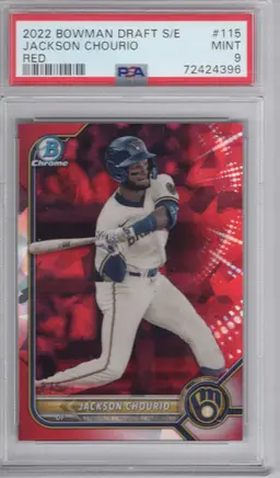 2022 Bowman Draft Sapphire Brewers Jackson Chourio RED 2/5 #115 PSA 9