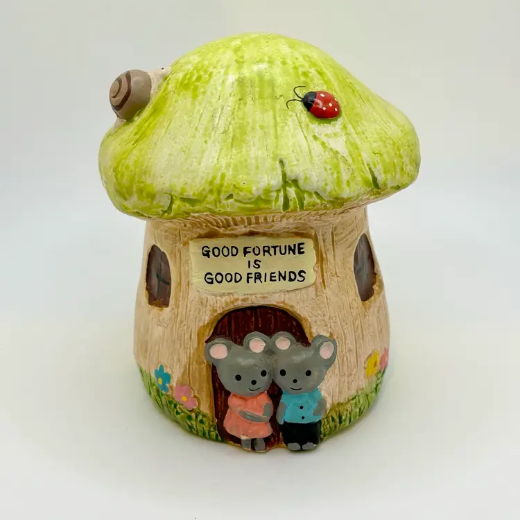 Mushroom & Mouse Mice Hobbyist Piggy Bank 1982 4.5"