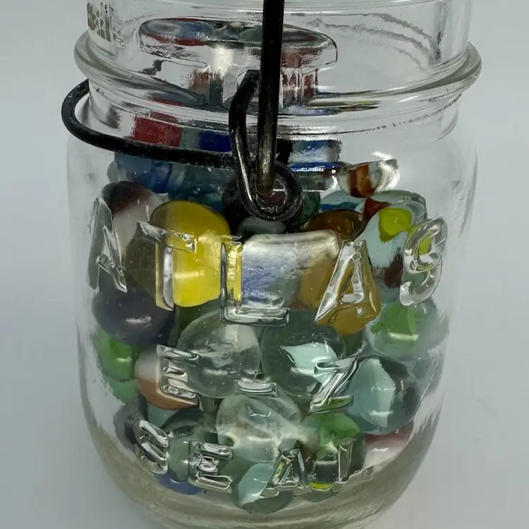Vintage Atlas E-Z Seal Wire Bale Mason Jar With Marbles *Some Glowy