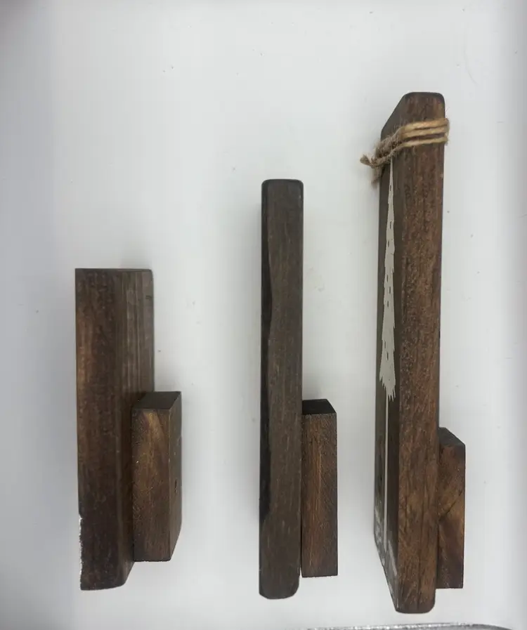 Wooden Hand Painted Rustic Christmas Tree Blocks Decor Set Of 3