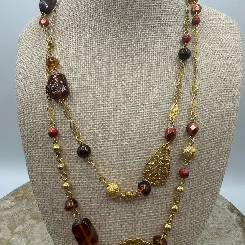Vintage Avons “Nostalgic Reflection” Necklace Gold Tone Filigree 34”