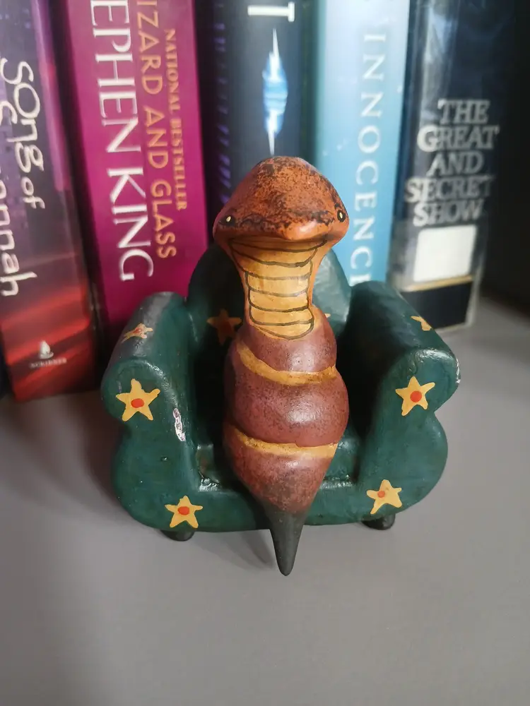 Folk Art Animal Figurine on Chair Wooden Handpainted Shelf Sitter